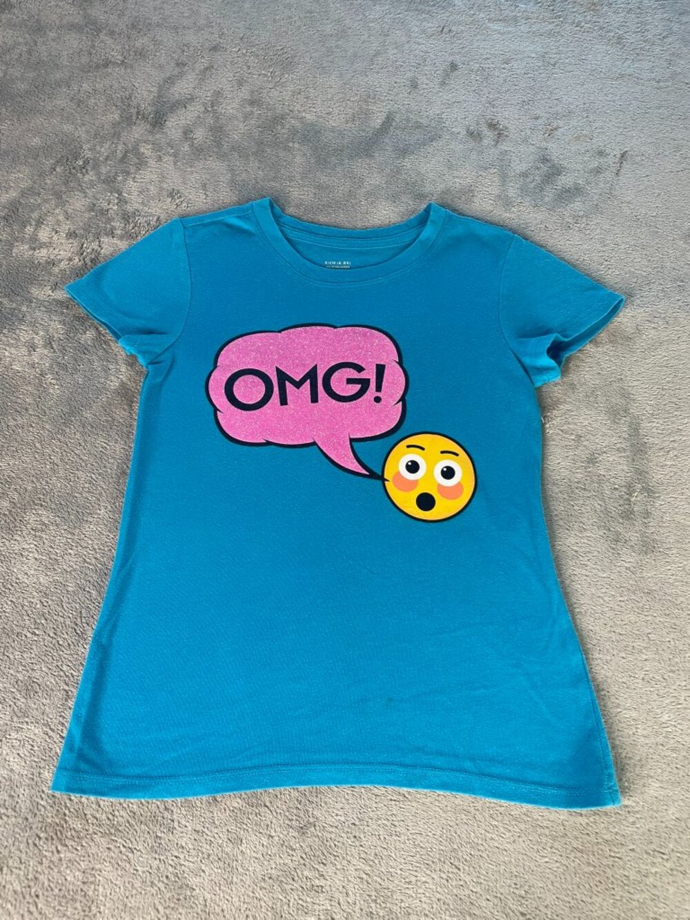 Girls OMG Glitter Emoji Graphic Tee Blue Size 6X (Tag 6–6X)